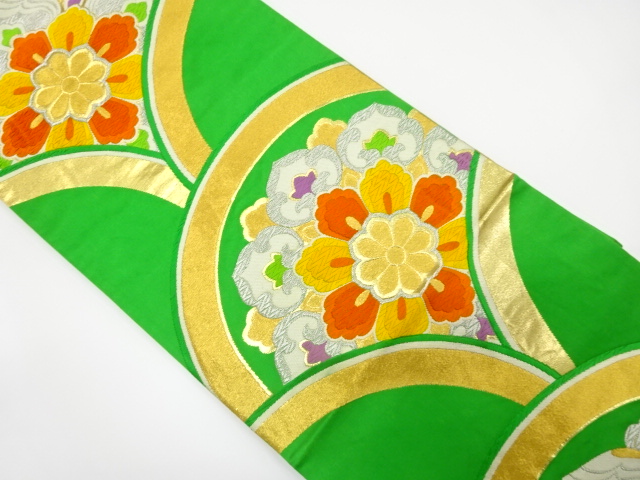 JAPANESE KIMONO / ANTIQUE FUKURO OBI / SILK / WOVEN FLORAL CREST